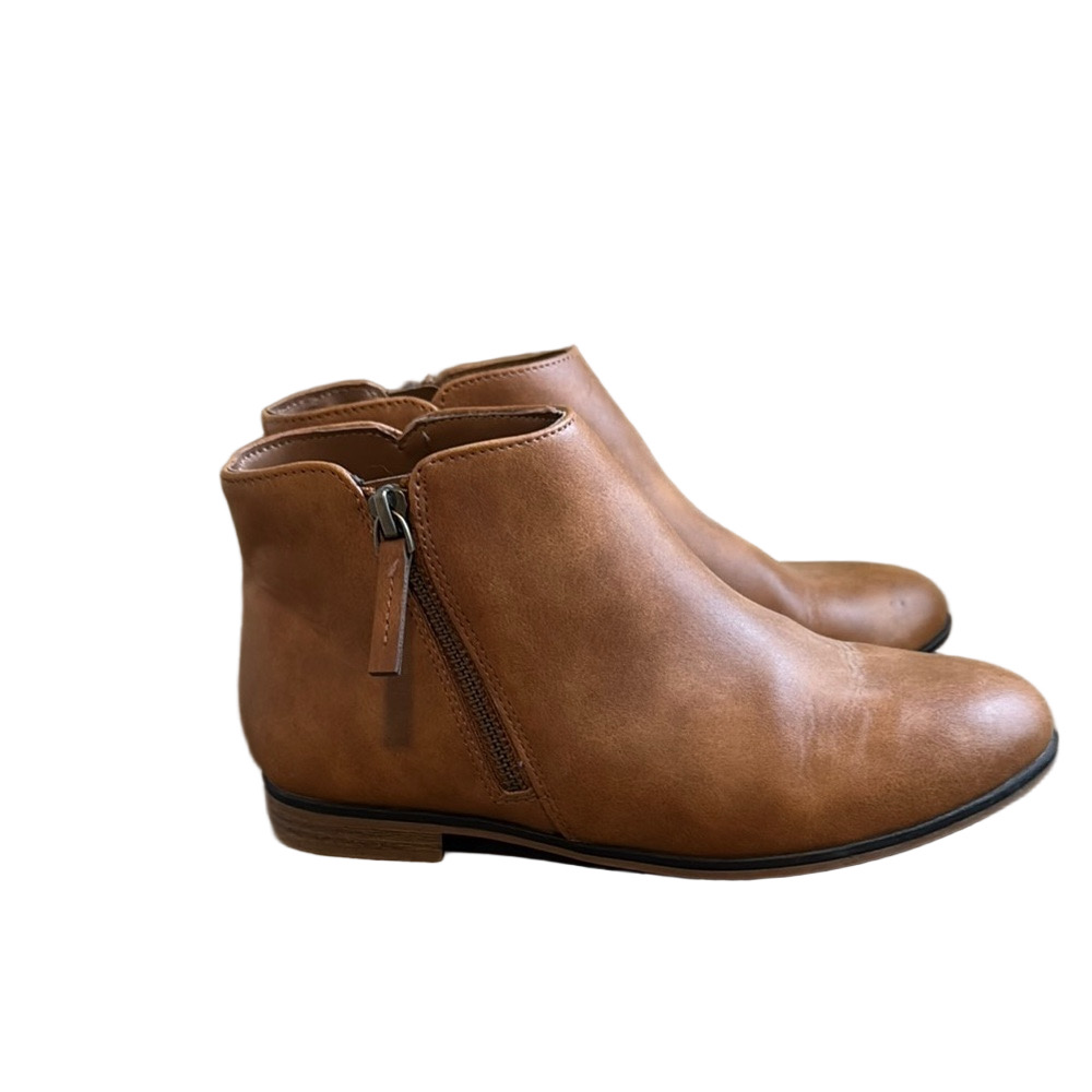 Girls Tan Ankle Boots with Side Zipper